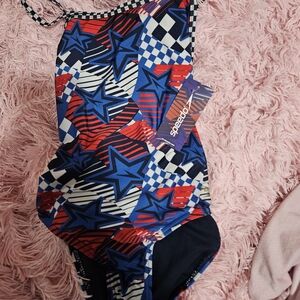 Speedo Kids One Piece - Red, Blue, Black Star Design
